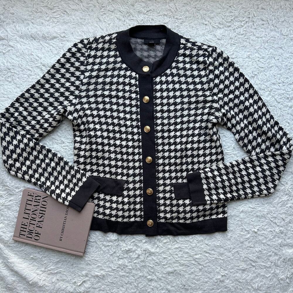 🥶 Ann Taylor Factory Petite Gray and White Houndstooth Cardigan Size XS